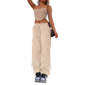 Multi-pocket cargo casual trousers in polyester fabric with straight leg design and mid-waist fit