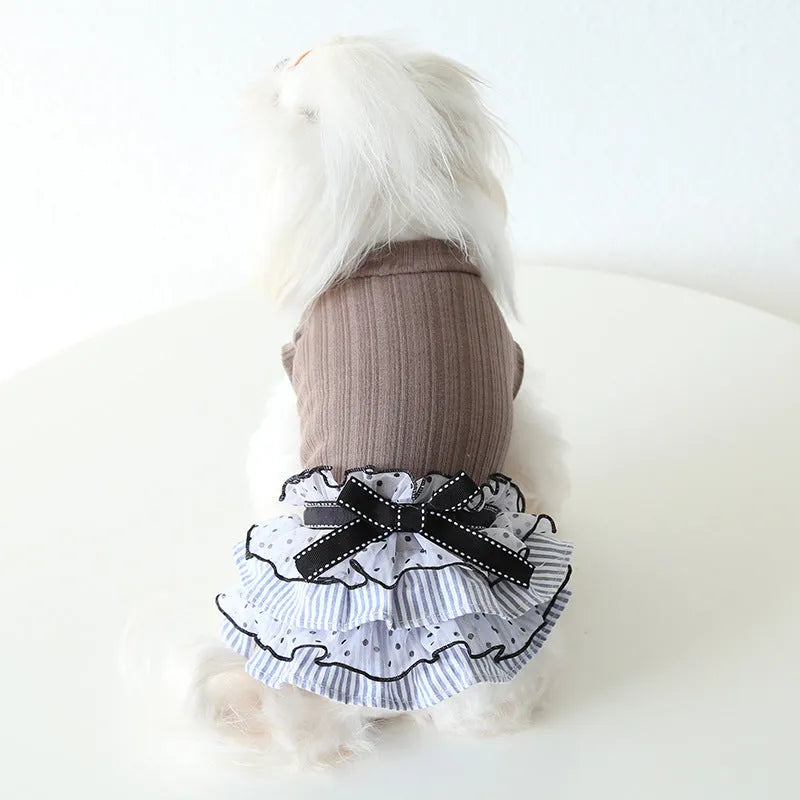 Polka dot lace cake dress pet clothing in princess style for small dogs