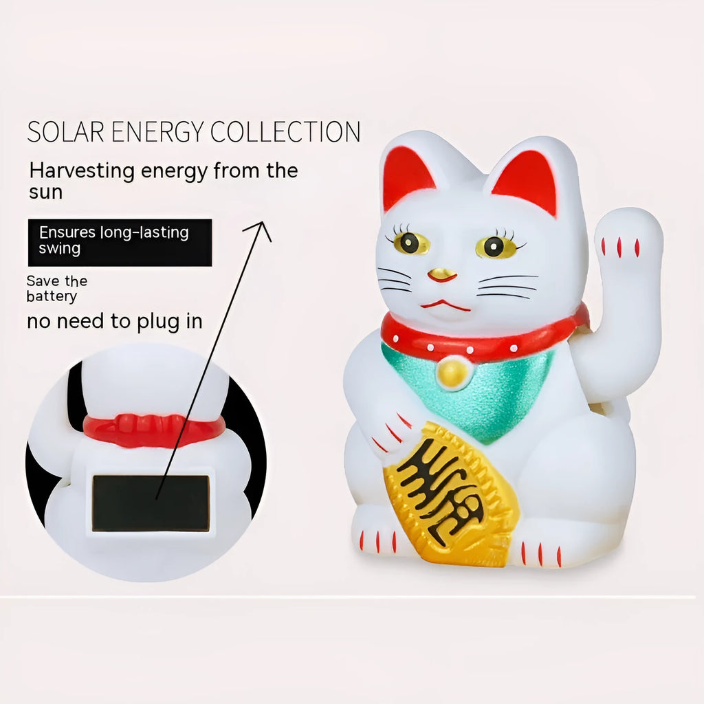 Solar powered plastic Maneki Neko waving cat decoration in yellow for car dashboard
