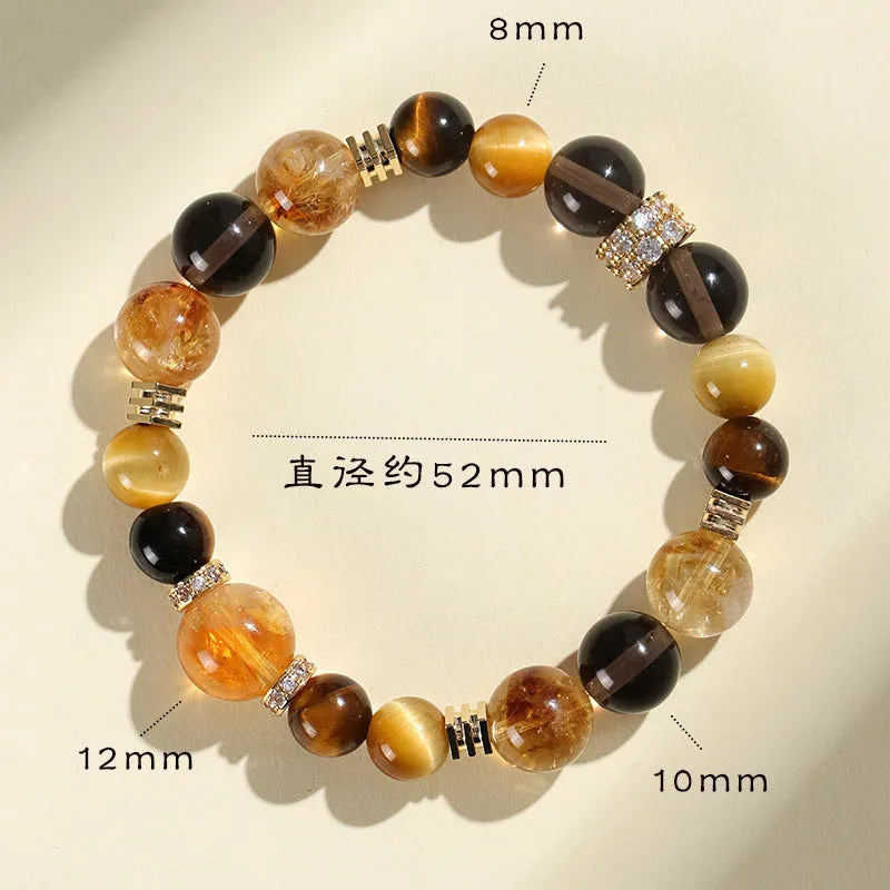 Close-up of a natural yellow artificial crystal bead bracelet with 10mm tower-shaped beads on a string.