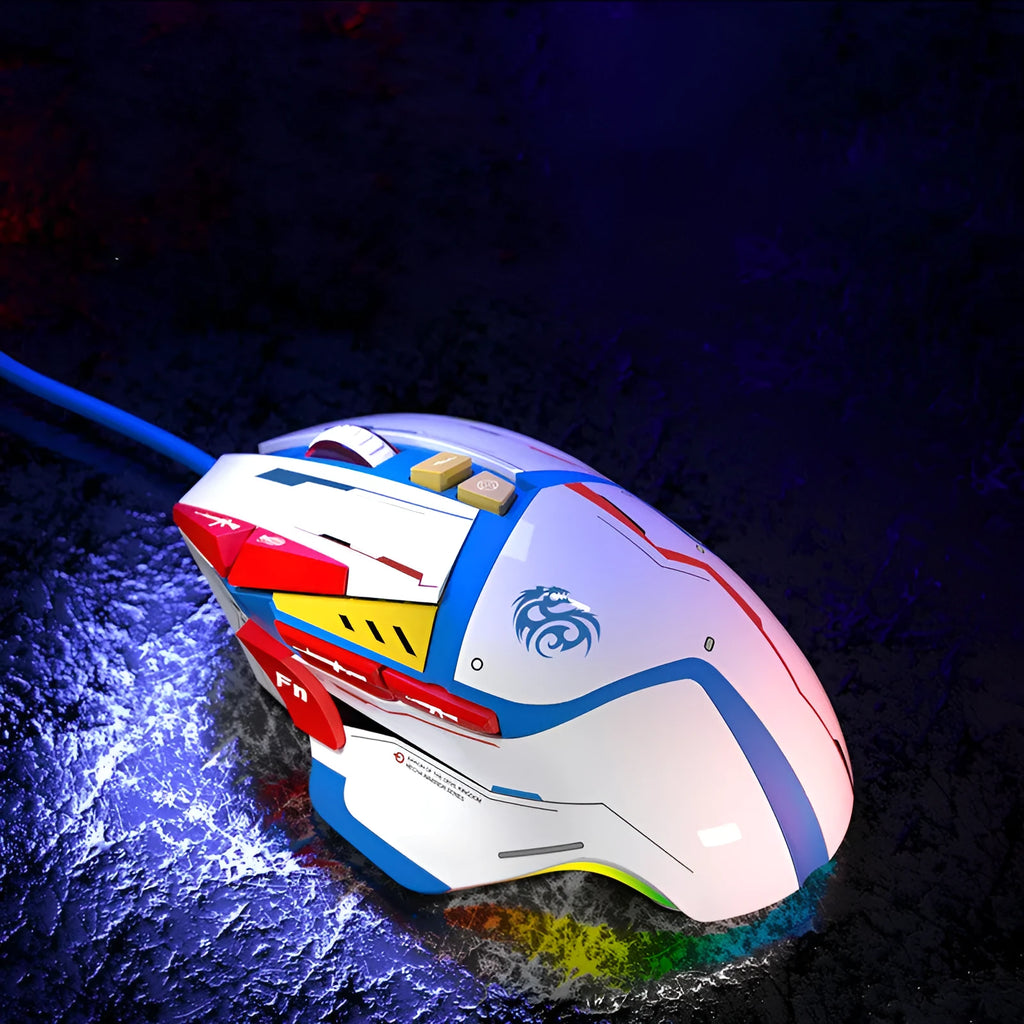 Desktop wired automatic pressure grab mouse in Primordial Ghost Claw colour, ergonomic shape with six-gear resolution and four-way wheel