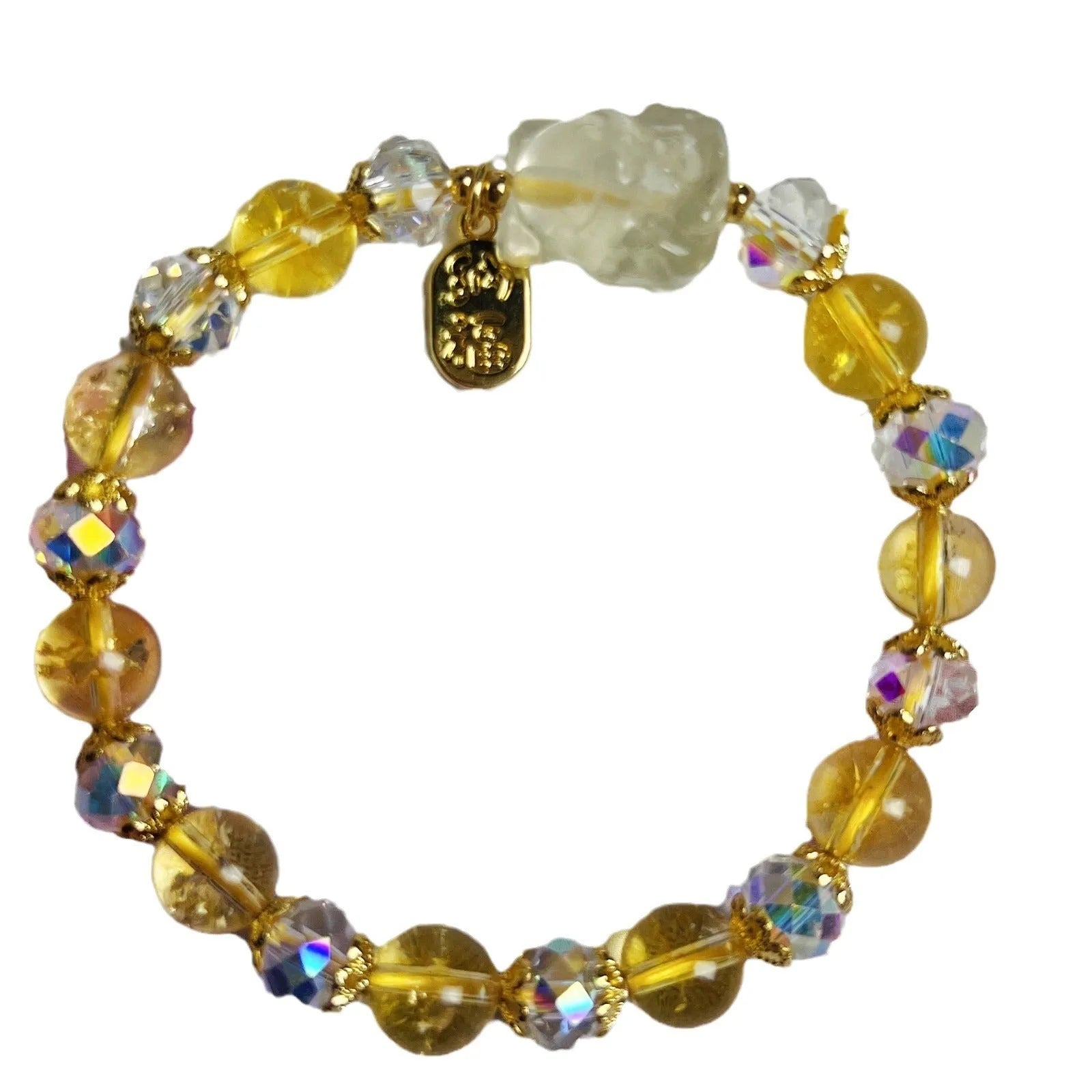 Handmade citrine crystal bracelet with nine-tail fox design for women