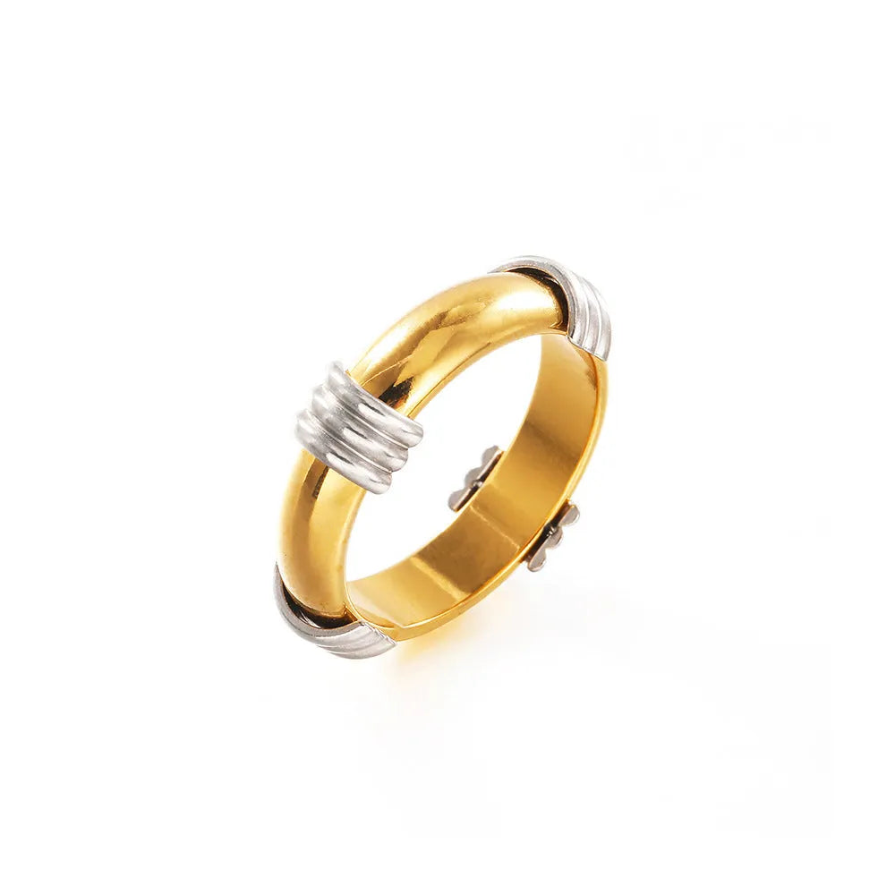 Gold electroplated titanium steel unisex ring with letter number text modelling, sizes 6 Yard and 8 Yard.
