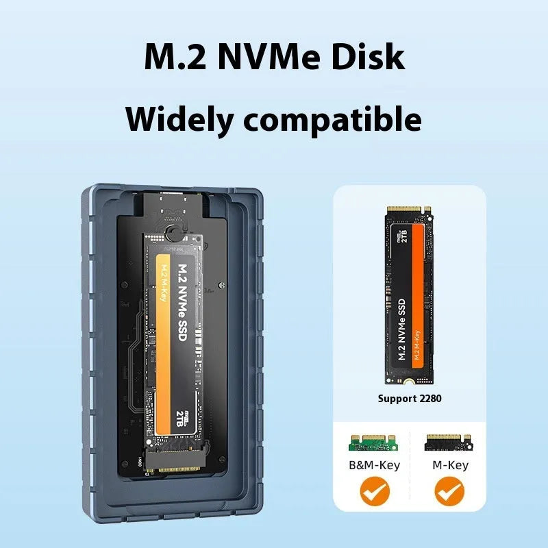 USB4 hard disk enclosure for NVMe SSDs with aluminium alloy casing showing dimensions