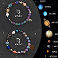 Set of two natural stone beaded bracelets showing zodiac sign designs on a stretch elastic cord.