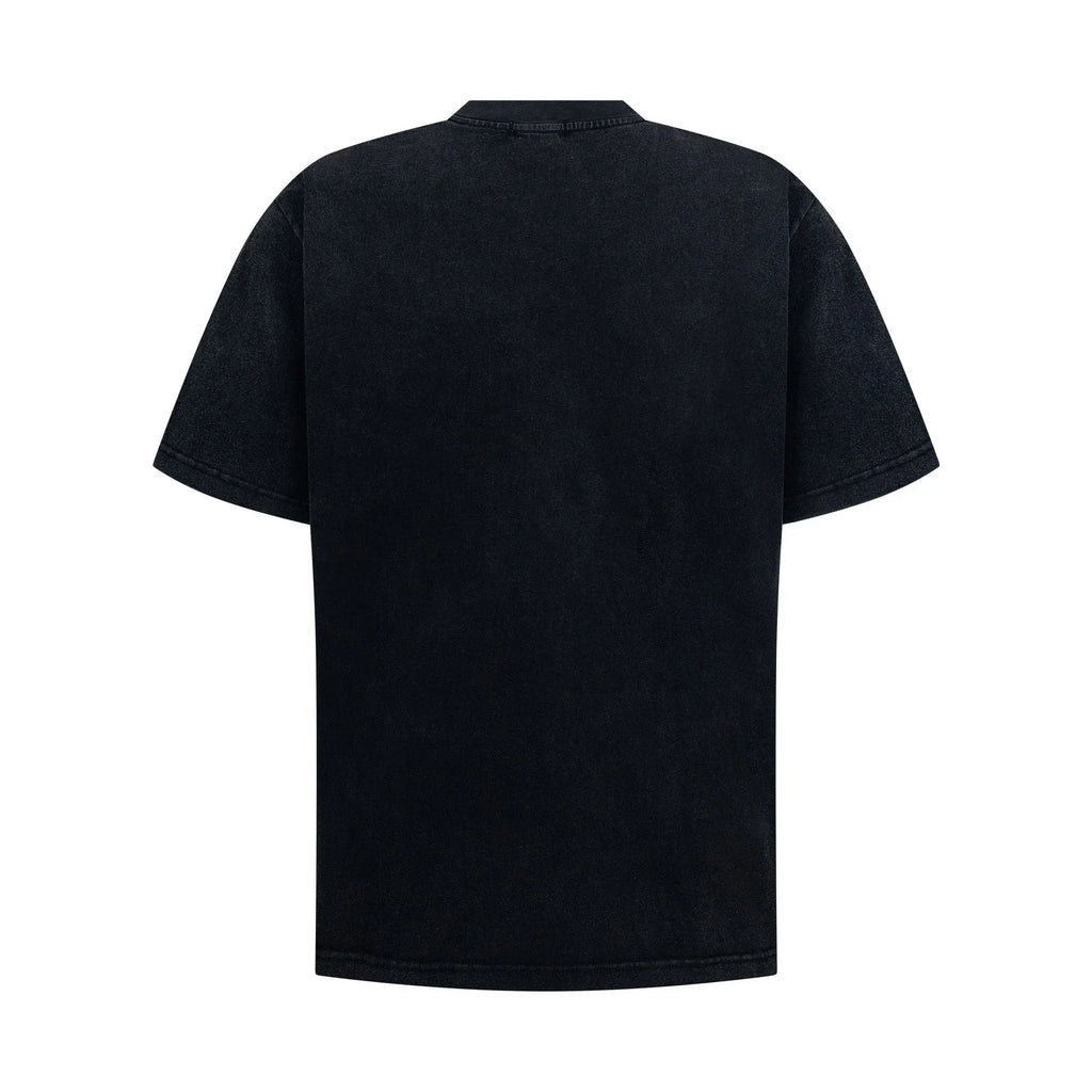 Men's black washed vintage loose fit short sleeve cotton blend T-shirt