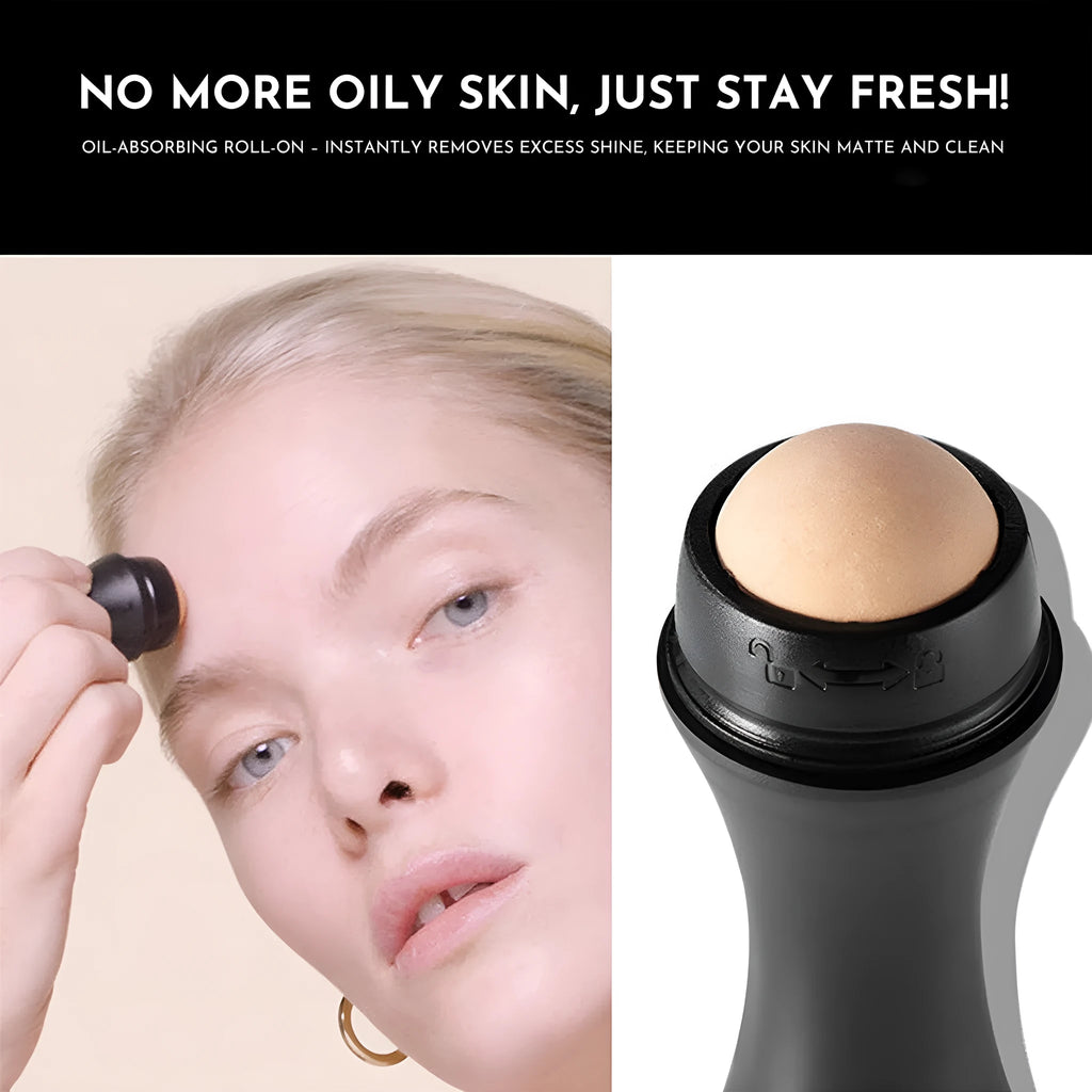 Portable volcanic stone facial roller for oily skin control in choice of colours.