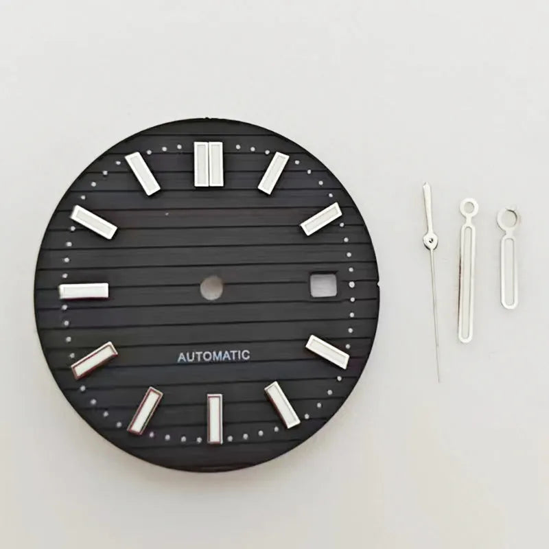 30.5mm solar stripe nail green luminous watch dial plate with matching hands for 2813 8215 movements