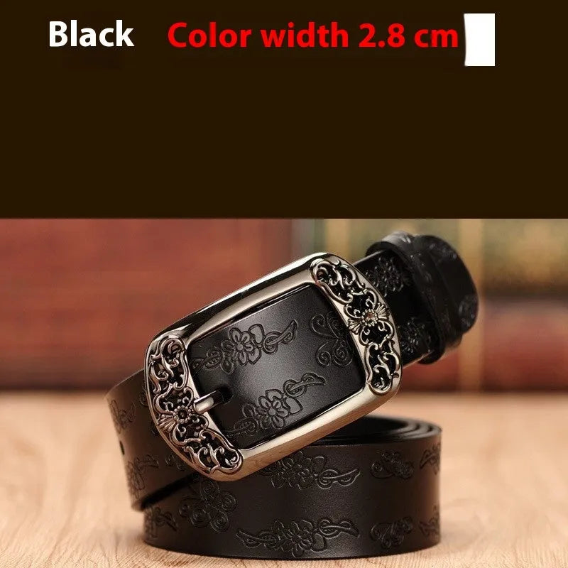 Thin black PU leather decorative belt with two silver alloy buckles fastened