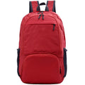26 inch solid colour foldable backpack in Oxford cloth shown in black, blue, brick red, grey, green, orange, and purple.