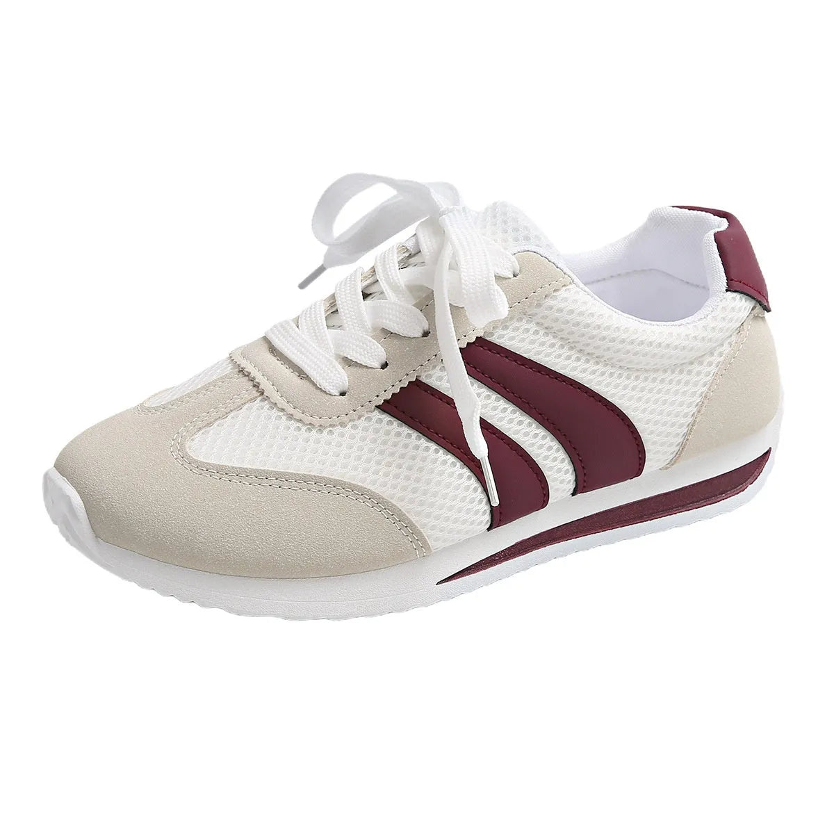 Wine red Cortez Retro style sneakers with breathable mesh and cross-strap design