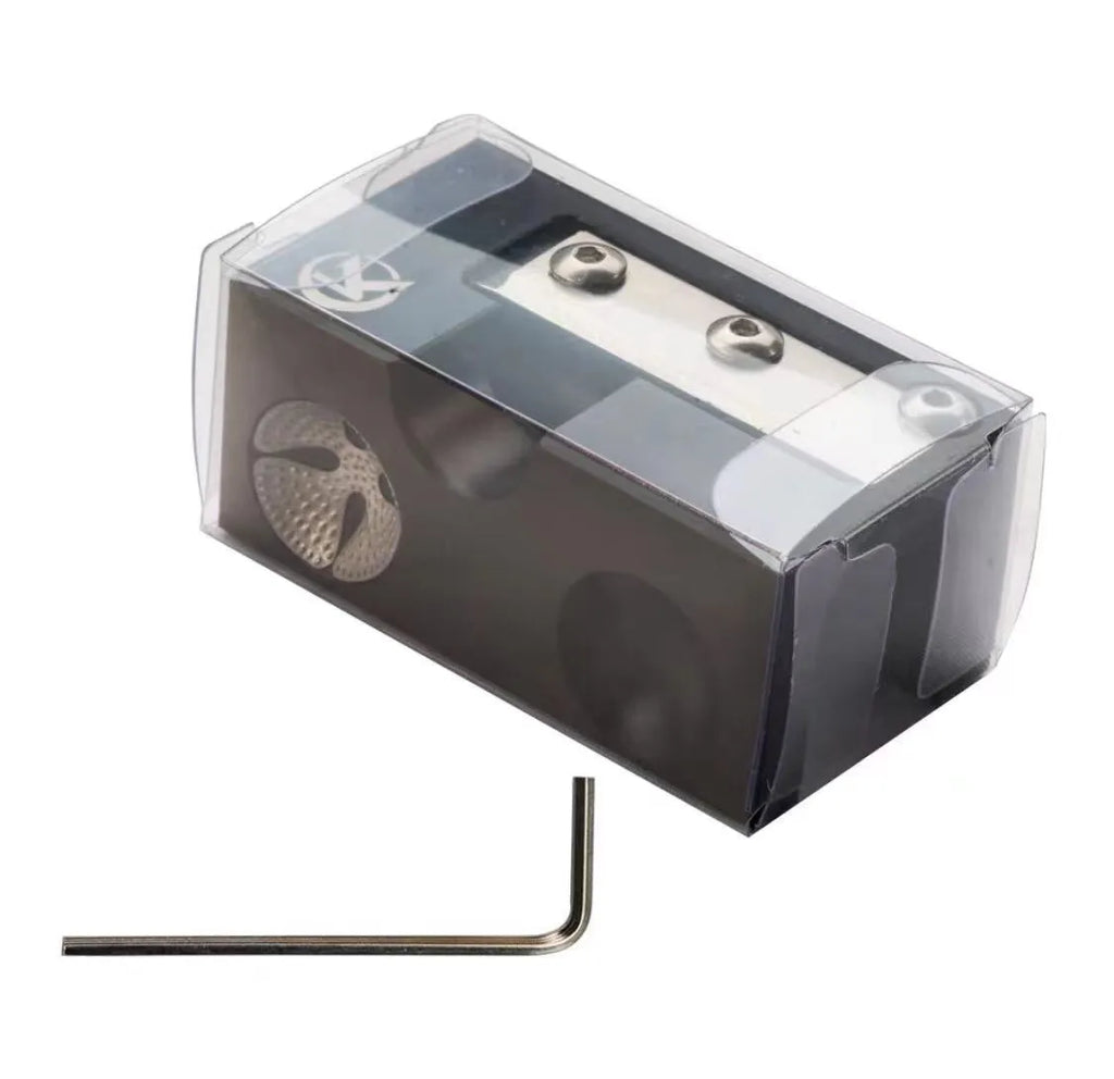 Black metal billiard cue tip repair device for leather snooker and pool cue maintenance