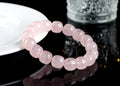 Pink crystal barrel bead bracelet with natural bamboo elements, geometric 11-12mm beads