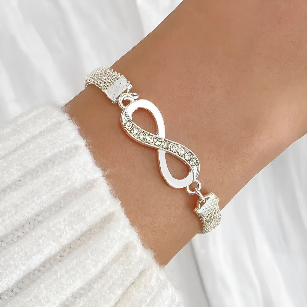 Silver-plated zinc alloy bracelet with geometric infinite design for women