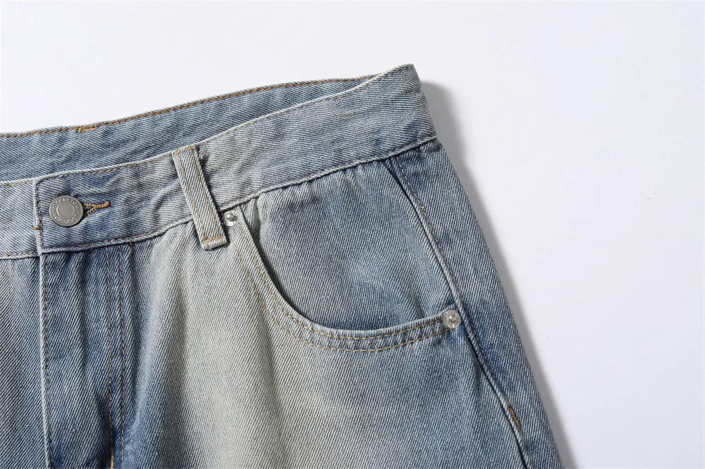 Men's blue reverse wear loose jeans in cotton denim with relaxed fit