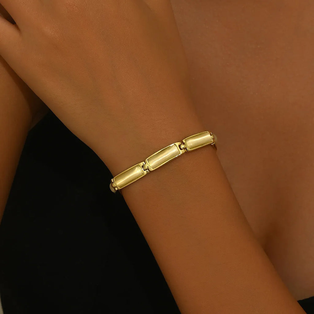 Geometric rose gold alloy bracelet with gemstone inlay for women, quadrilateral shape