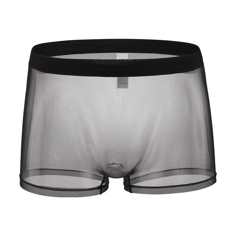 Men's low waist mesh boxer briefs in various colours on a white background.