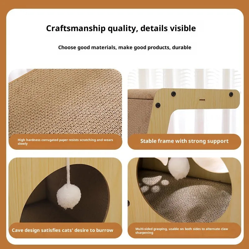 All-in-one corrugated paper cat scratcher and bed with MDF frame, simple style, and replacement core option
