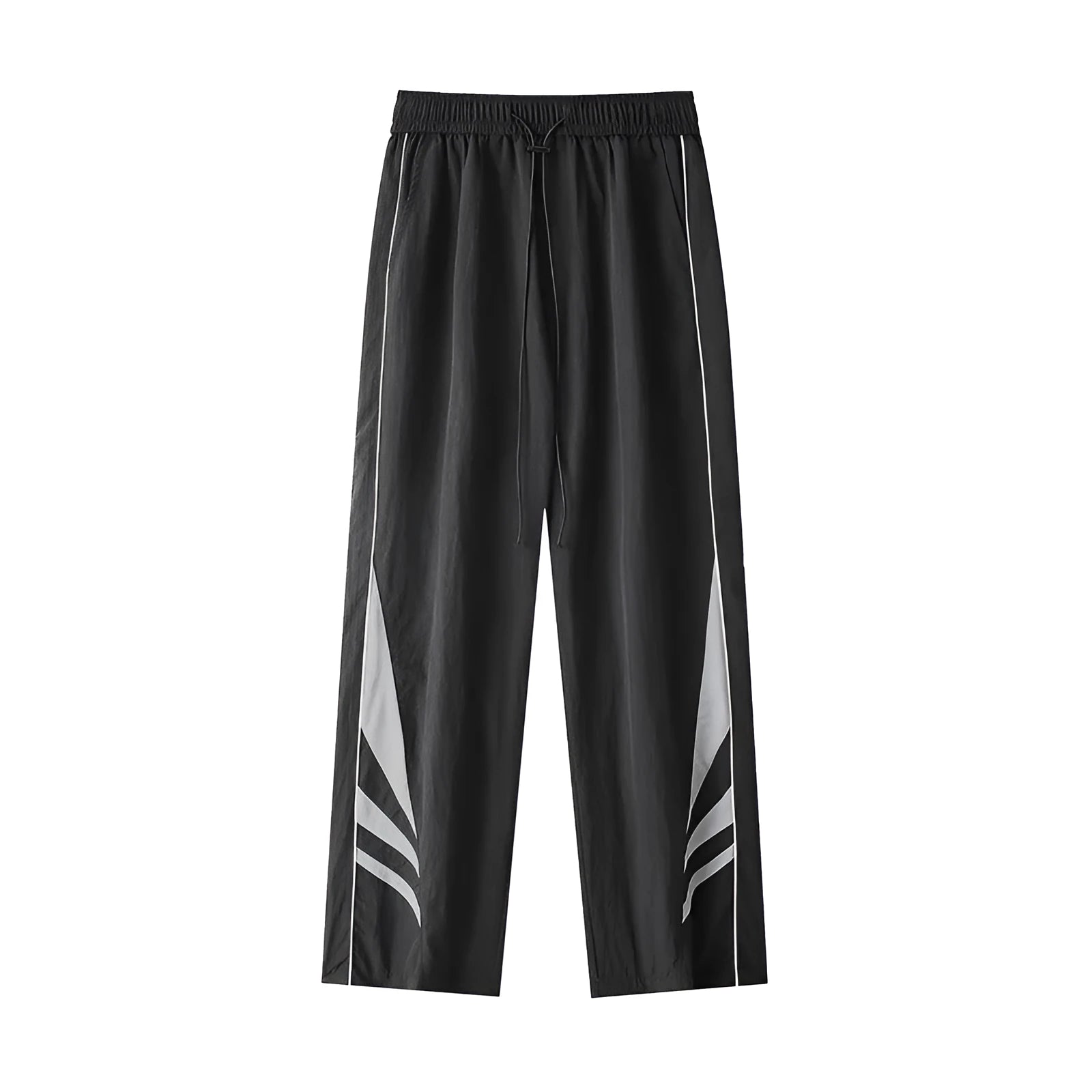 Men's plus size straight leg summer trousers in black with elastic waistband