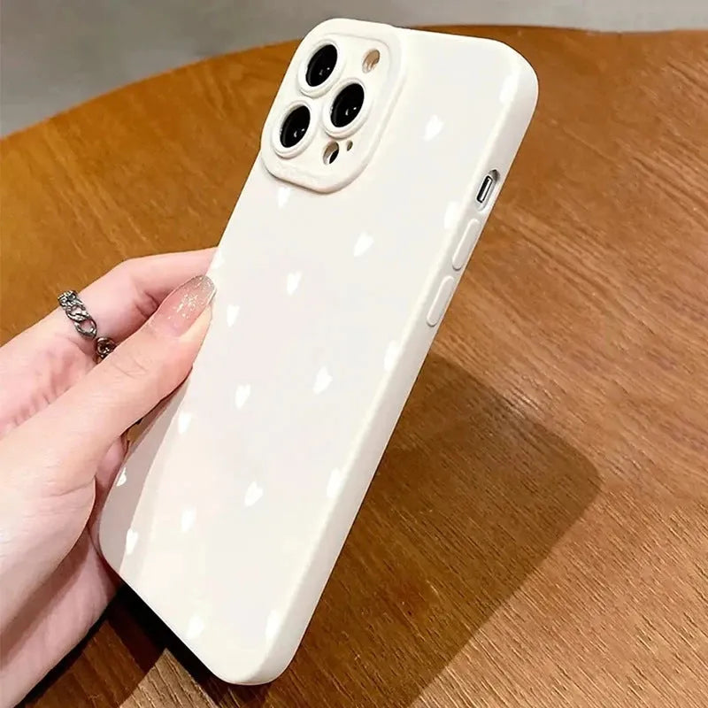 White heart TPU mobile phone shell back cover for iPhone 11-15 series, white pupils S039 white love design