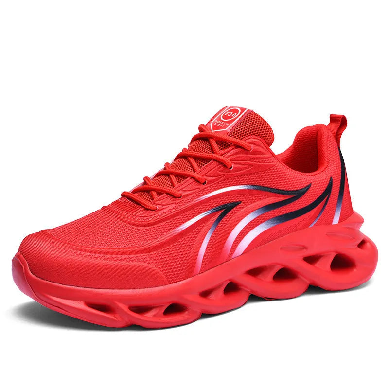 Men's Korean style carved wing pattern net cloth casual running shoes with foam sole, available in black and white colour options