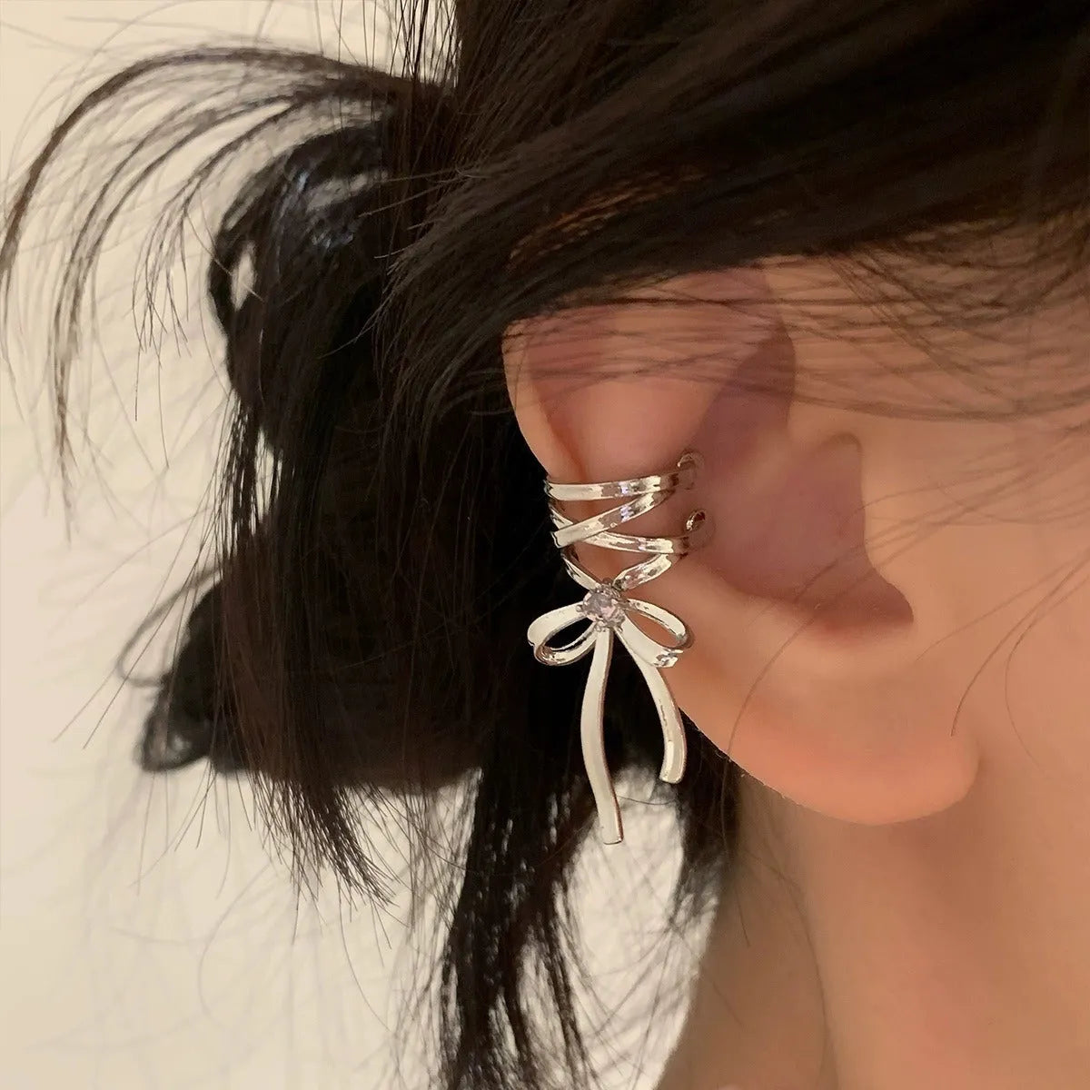 Non-piercing ribbon bow ear clip ballet style alloy electroplated women fashion earrings