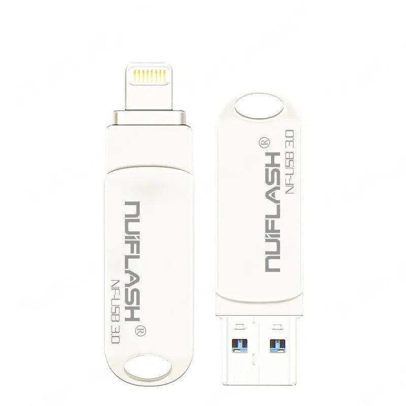 Silver metal 128GB USB flash drive with CLASS10 rating for mobile and computer storage