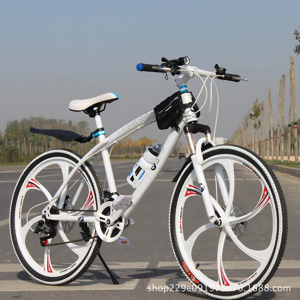 BMW cross country mountain bike with double disc brakes and high carbon steel frame