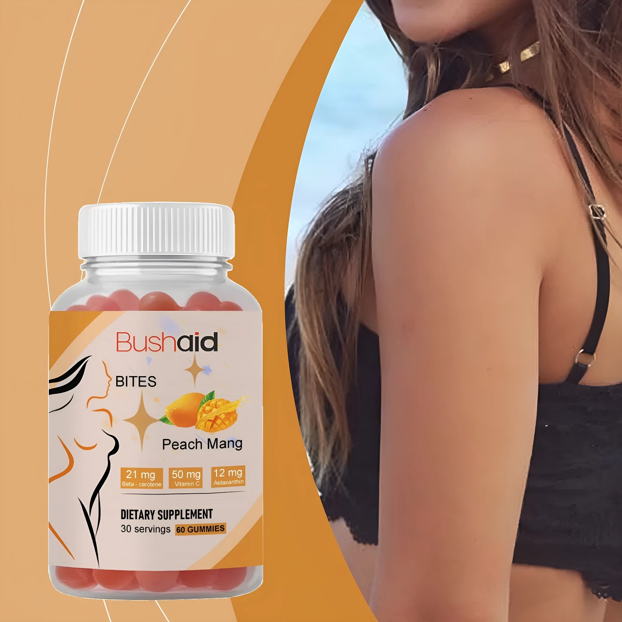 BUSHAID Tanning Gummy Candies dietary supplement with 60 soft candies for skin treatment support