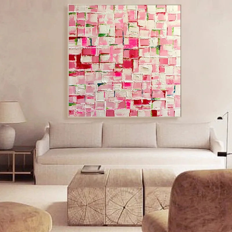 Hand painted modern abstract square oil painting on canvas, no frame, colourful design for kids room and home interior decor