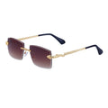 Rimless sunglasses for men with UV400 PC lenses and gold tea wood-grain arms in six colour options