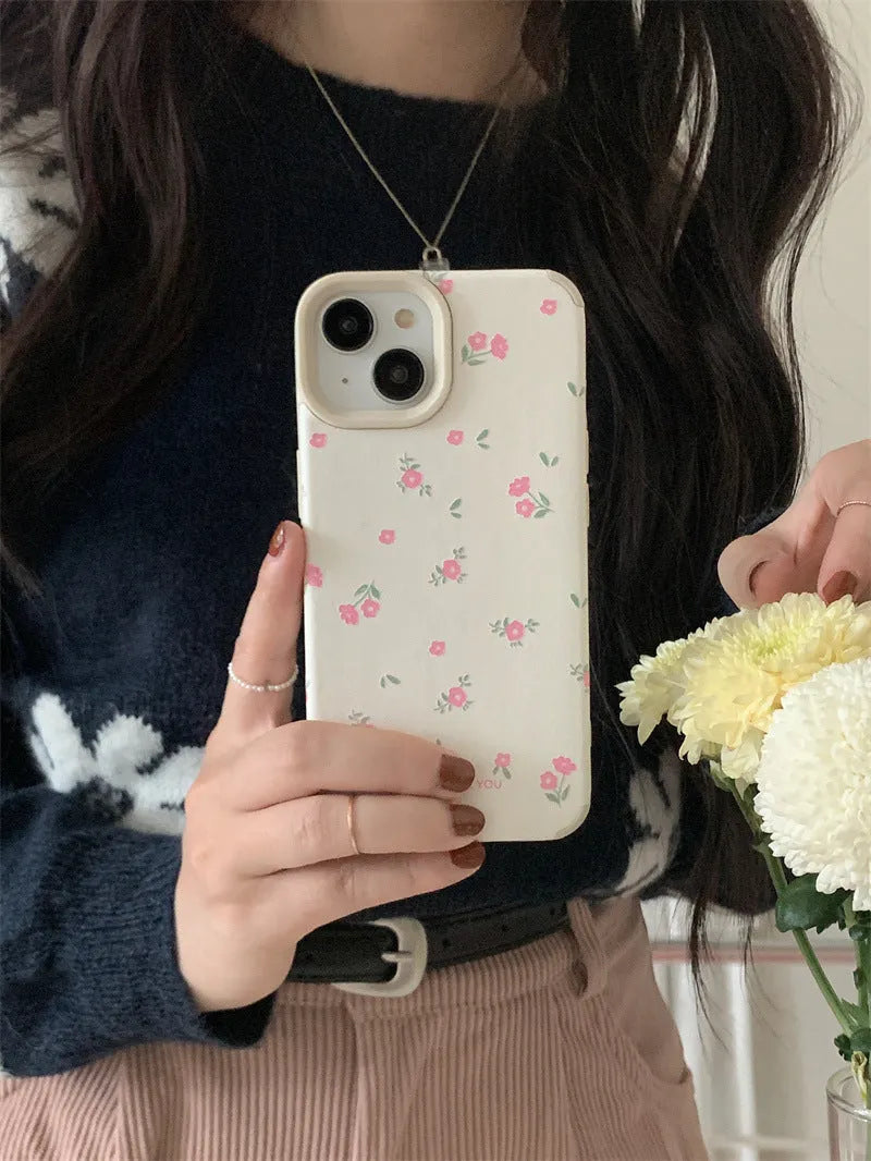 Veneer Pink small floral silicone phone case with embossed pattern for iPhone 13 Pro Max