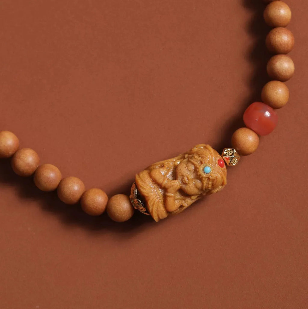 Brown wooden bracelet with South Red Zachilam double circle design in traditional Chinese style
