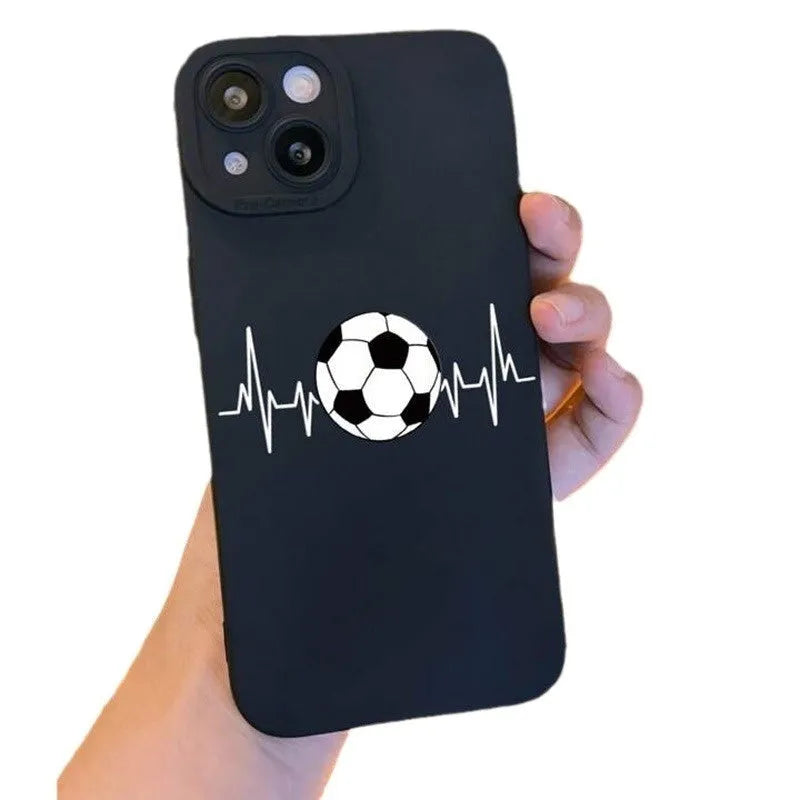Football printed pupil black TPU back cover phone case for iPhone 14