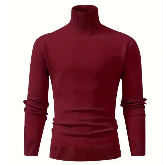 Men's knitted high-neck sweater in dark gray, straight fit, long sleeves, on a plain background
