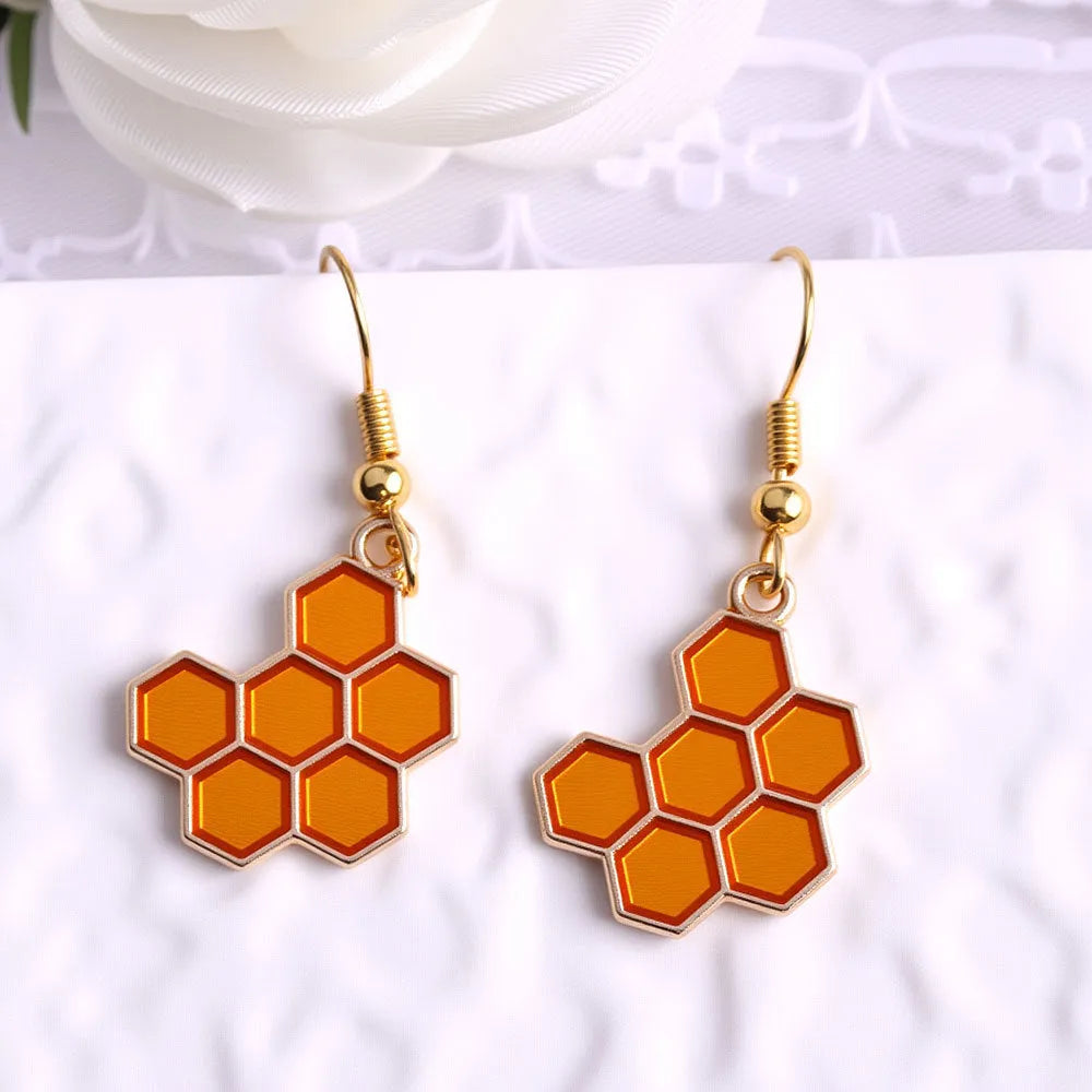 Cartoon bee earrings made of alloy with electroplated finish in pastoral style, six colour options