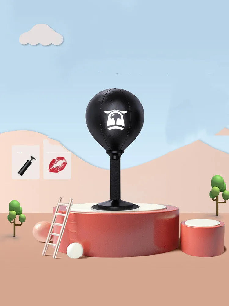 Desktop children boxing ball reaction set in black with Cool Bear design, 40CM height, PU ball