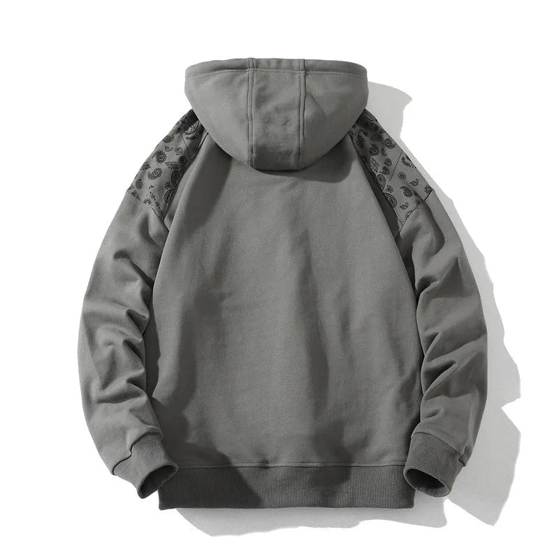 Japanese loose hooded men's top in grey – 100% cotton long sleeve plain hoodie with side slit pocket