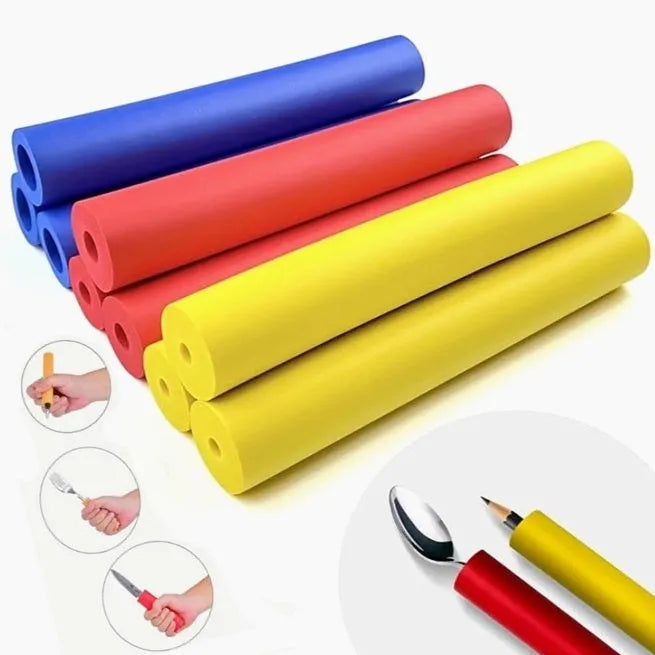 Pack of black rubber grip hoses for cutlery and pens showing inner and outer diameter.