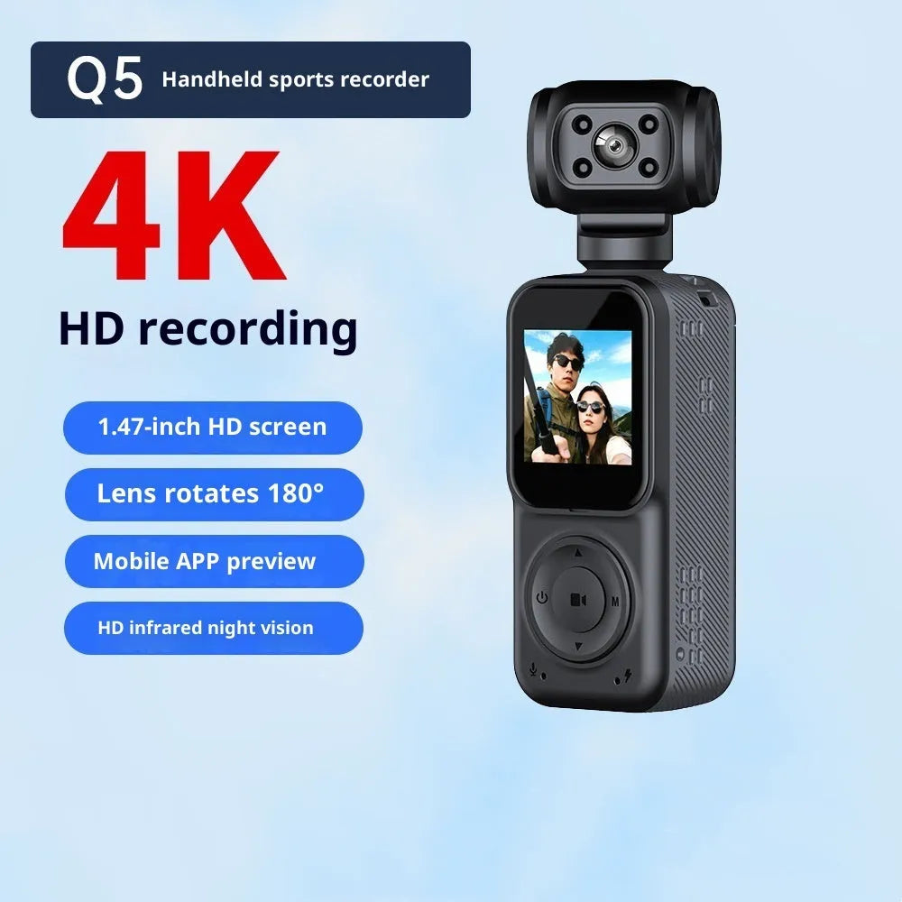 Handheld 4K ultra-clear camera Q5 black with 140-degree wide-angle lens and 1.5 inch LCD for outdoor sports riding recording