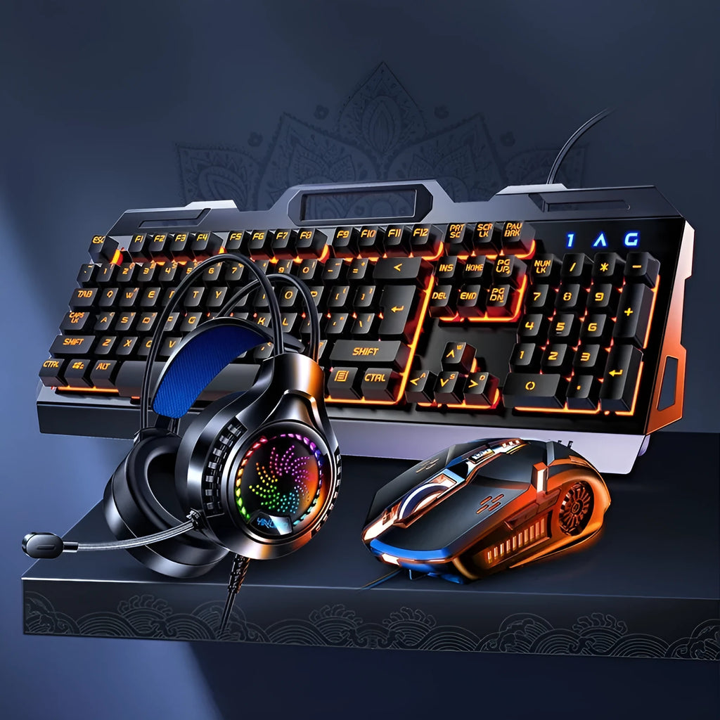Silver Eagle V2G5 mechanical feeling keyboard with metal panel knob, white blue backlight, mouse and headset