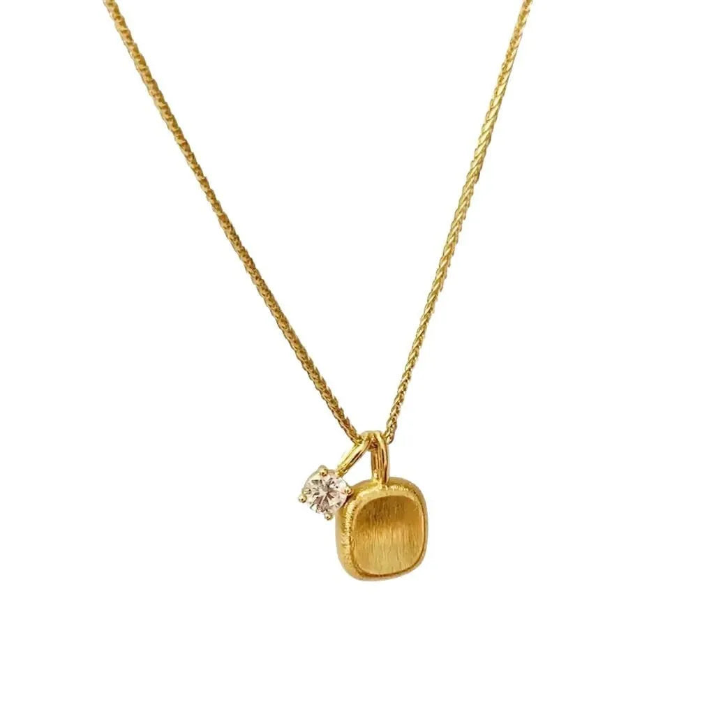 Copper small sugar cube necklace with diamond-treated square pendant in silver colour option