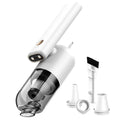 Cordless car vacuum cleaner with 4000mAh battery and replaceable nozzle on black background
