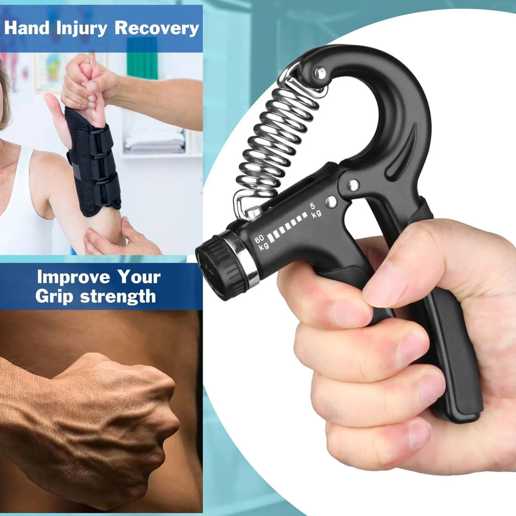 Adjustable hand-muscle developer spring grip in black for professional finger strength training