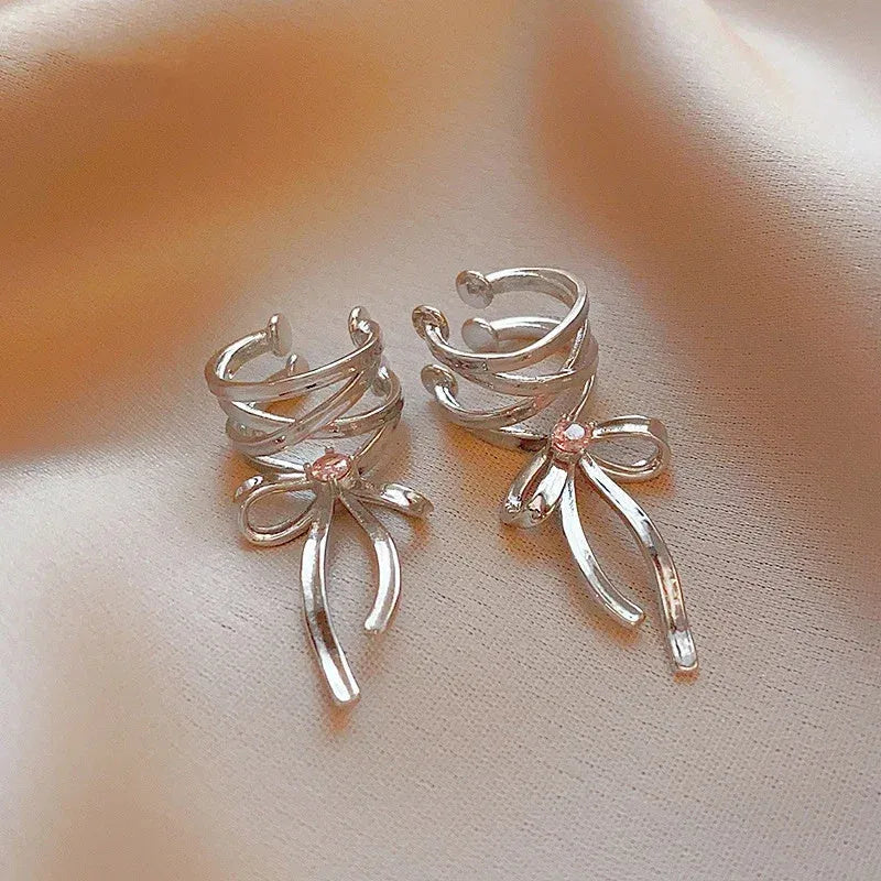 Non-piercing ribbon bow ear clip ballet style alloy electroplated women fashion earrings