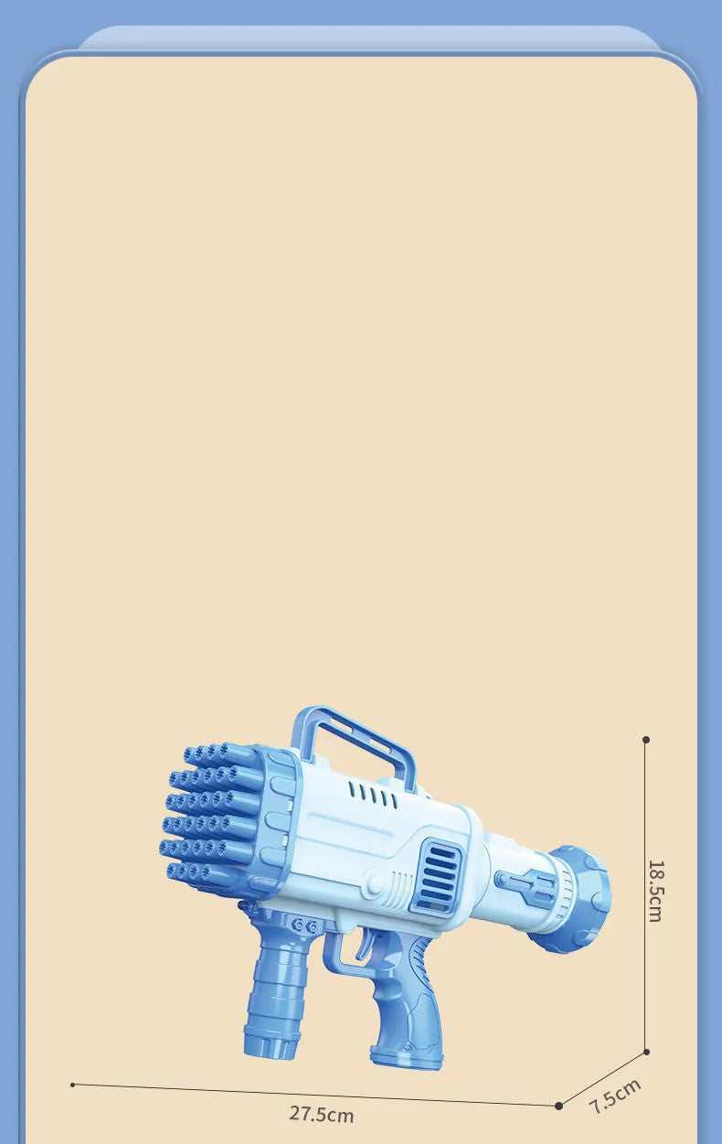 32 holes bazooka style electric bubble gun toy in cherry powder or sky blue colour with illuminated effects