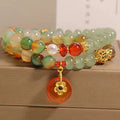 Peacock green agate double ring bracelet for women with alloy construction and safety buckle