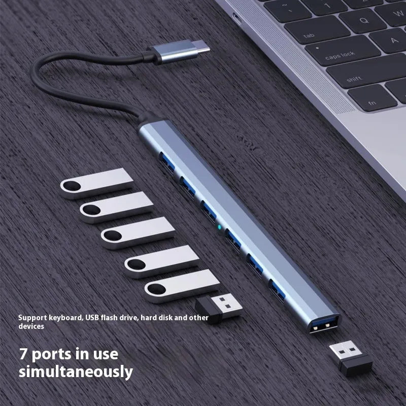 Blue 7-in-1 Type-C USB hub docking station with 0.1m cable for notebook computer expansion