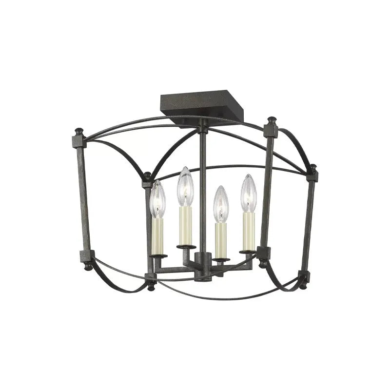 Simple Villa four-head iron ceiling lamp in gold or black finish for stair lighting.