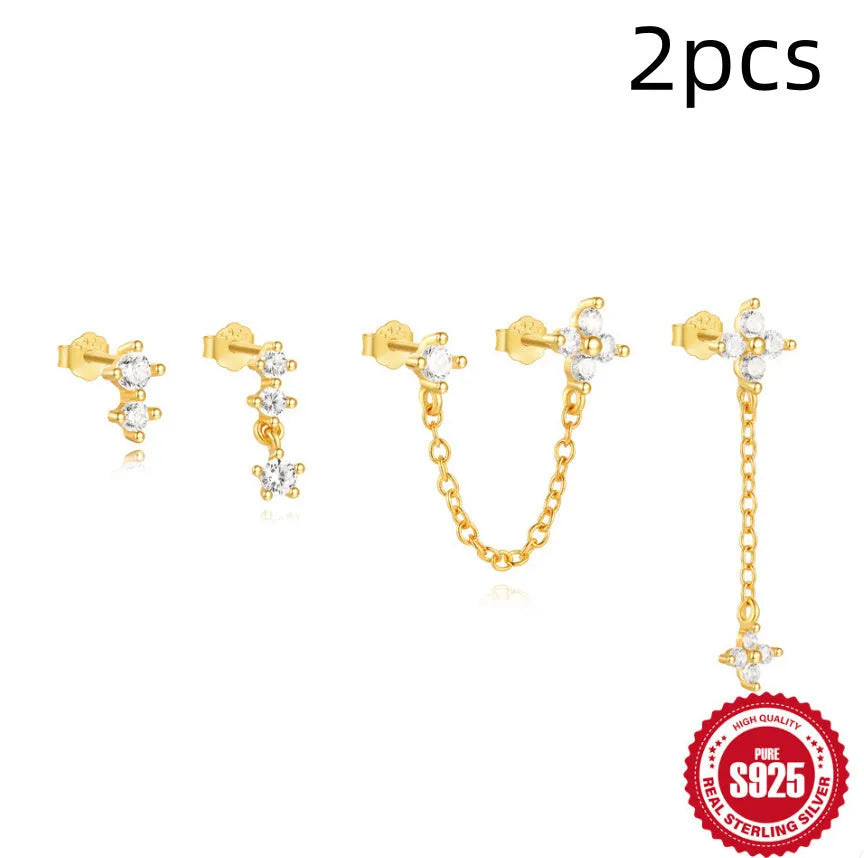 S925 sterling silver clover petal earrings with gold electroplating in geometric design for women